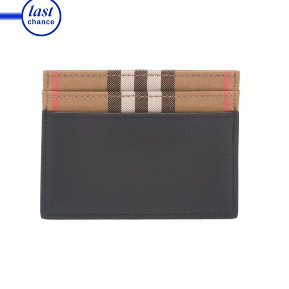 BURBERRY Black Made In Italy Leather Sandon Check Card Holder - Picture 1 of 2